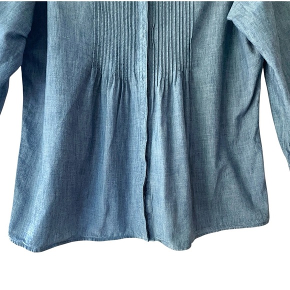 LANDS’ END | NWOT LONG SLEEVE COTTON CHAMBRAY PINTUCK TUNIC | LARGE PETITE - Picture 5 of 10